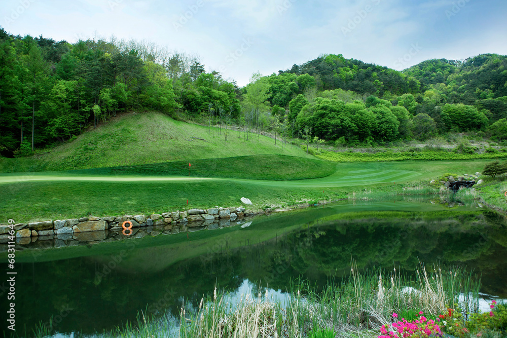 Obraz premium 골프, 골프장, 워터해저드, 페어웨이