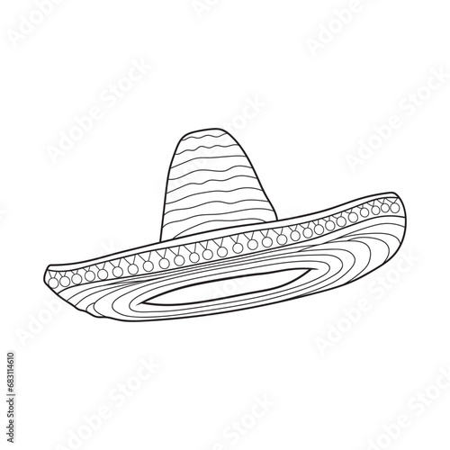 Hand drawn Kids drawing Cartoon Vector illustration sombrero hat Isolated on White Background