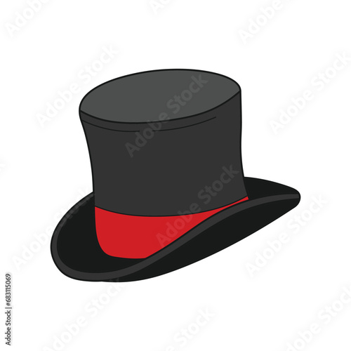 Kids drawing Cartoon Vector illustration top hat Isolated on White Background