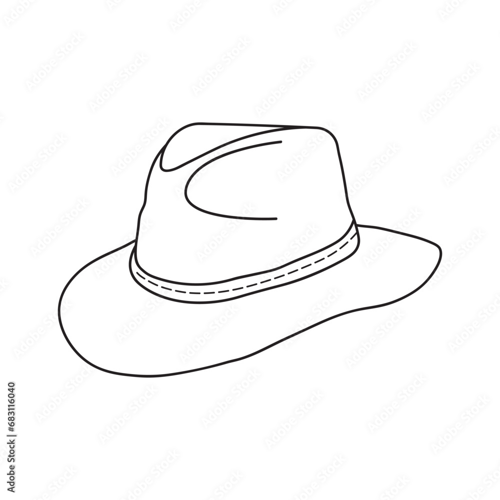 Hand drawn Kids drawing Cartoon Vector illustration boho hat Isolated on White Background Hand drawn Kids drawing Cartoon Vector illustration boho hat Isolated on White Background