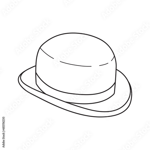 Hand drawn Kids drawing Cartoon Vector illustration bowler hat Isolated on White Background