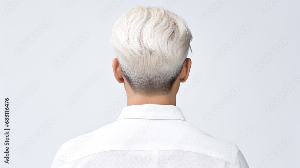 シルバーカラーのヘアスタイルの男性の後ろ姿 シルバーカラーのヘアスタイルの男性の後ろ姿