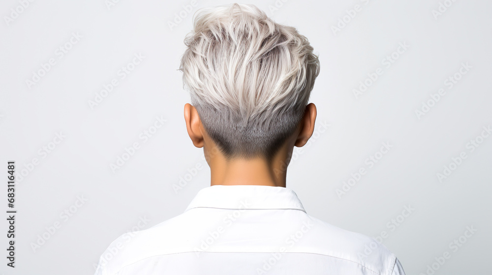 シルバーカラーのヘアスタイルの男性の後ろ姿 シルバーカラーのヘアスタイルの男性の後ろ姿