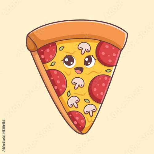 Cute Pizza Character Design Illustration