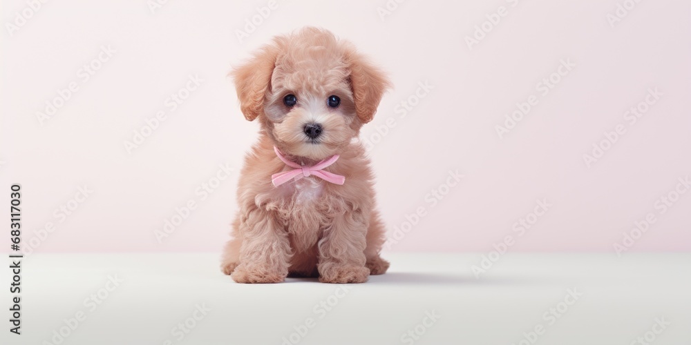 Small poodle seated against a white backdrop. Small poodle seated against a white backdrop.