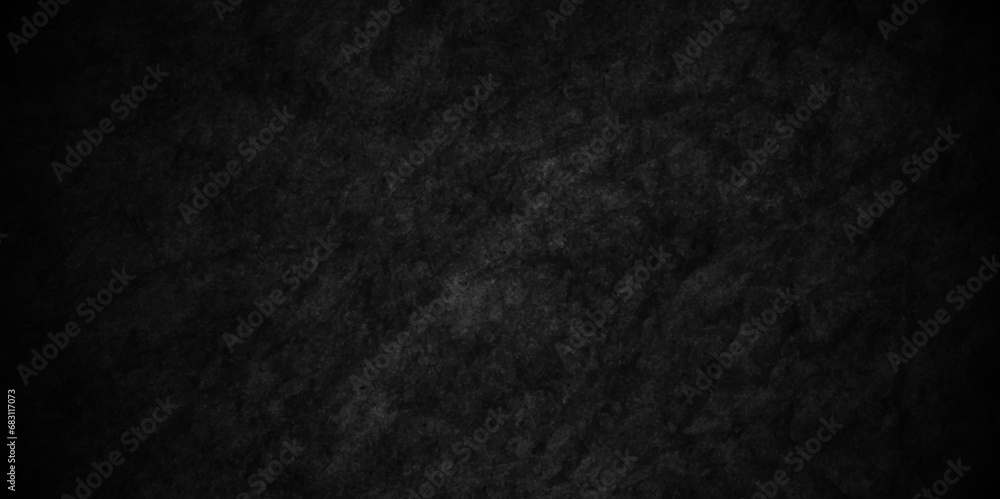 Fototapeta premium Ciemnoczarna tekstura tła w stylu grunge, stary, antyczny papier akwarelowy w tle z węgla drzewnego. Abstrakcyjne tło z czarną powierzchnią ściany, faktura czarnego stiuku. Luksusowa, czarno-szara satyna o ciemnej, satynowej fakturze.