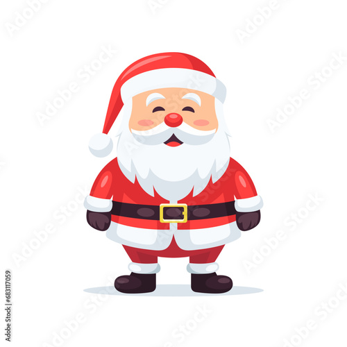Flat Vector Portrait of Smiling Happy Santa Claus Icon. Cartoon Christmas Santa Claus Sticker Icon, Isolated Vector Illustration, Front View