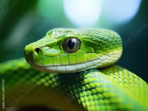 Green Tree Snake, Australian snake in nature, close up