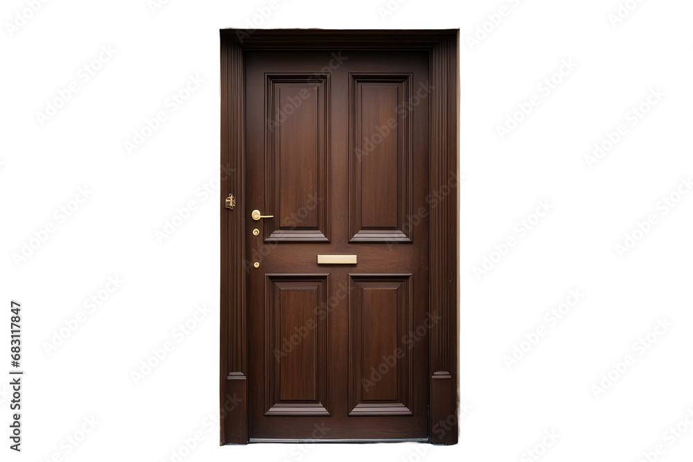 a high quality stock photograph of a single dark brown door isolated on white background