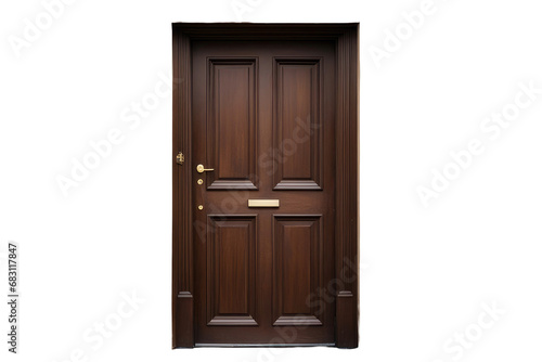 a high quality stock photograph of a single dark brown door isolated on white background