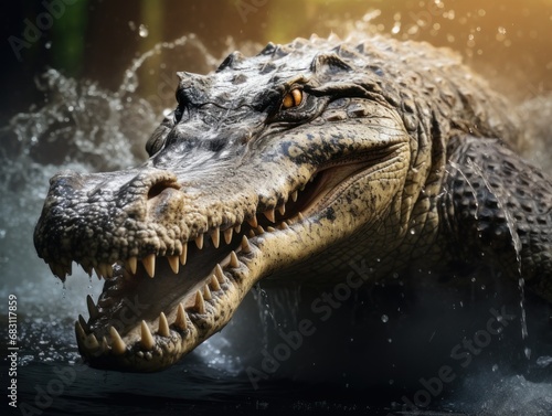 Saltwater Crocodile with an open mouth  Australian animal in nature