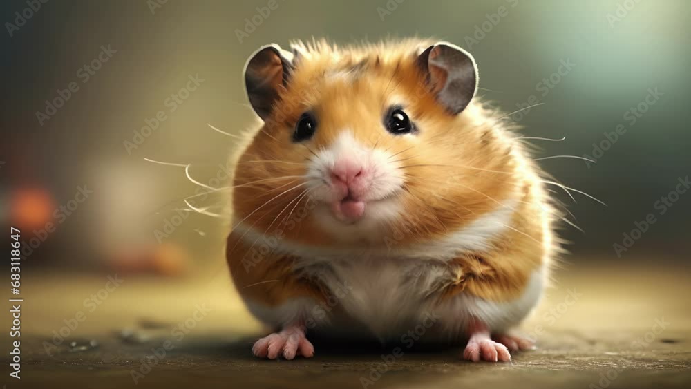 Closeup animation of a playful hamster with a cheeky grin and twitching whiskers . Closeup animation of a playful hamster with a cheeky grin and twitching whiskers .