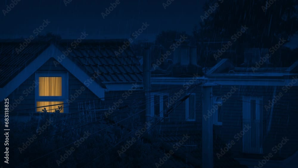 Light On And Off In House On Rainy Night Light On And Off In House On Rainy Night