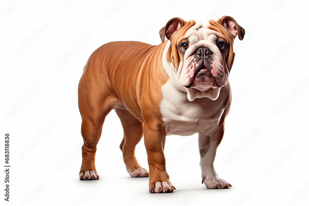 Bulldog standing on a white background. Animal right-side portrait. Bulldog standing on a white background. Animal right-side portrait.