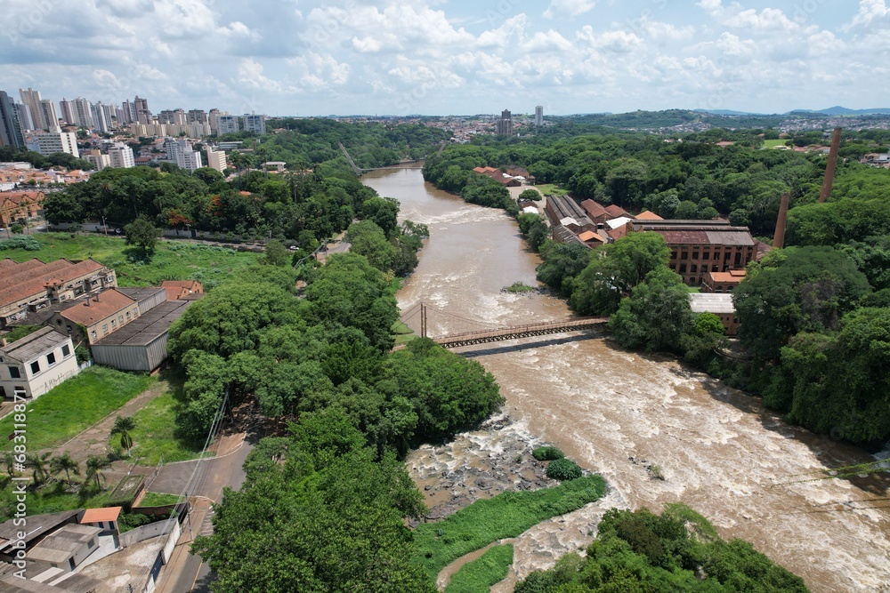 Piracicaba river drone view panorama