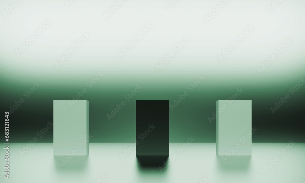 3つのシンプルな展示台/カラフな照明/展示/箱/カラー/ステージ/ポスター/緑 3つのシンプルな展示台/カラフな照明/展示/箱/カラー/ステージ/ポスター/緑