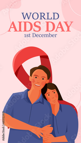 Vector for social media poster story world aids day background with couple fallin in love