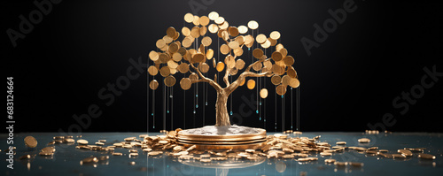 Obraz na płótnie tree growing of accumulating wealth money investment overtime, building retirement or capital assets portfolio , success in business and startups or making income of trading and dividend stock market