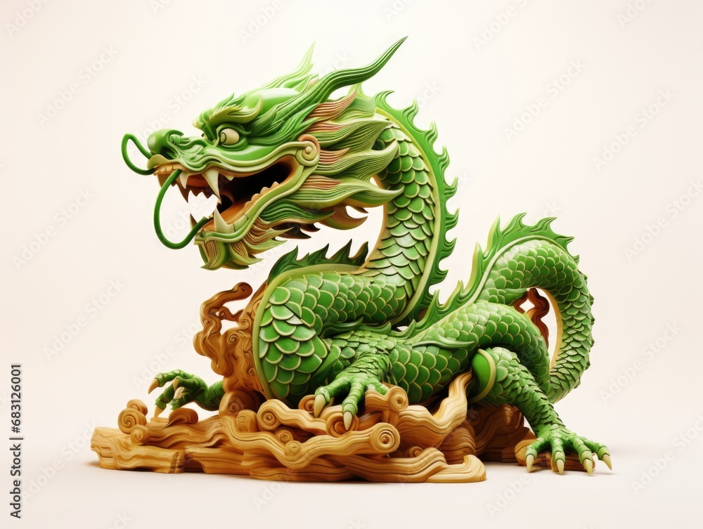 Happy Chinese New Year, the year of the Wood Dragon Chinese zodiac, wooden dragon statue, Lunar New Year mockup Happy Chinese New Year, the year of the Wood Dragon Chinese zodiac, wooden dragon statue, Lunar New Year mockup