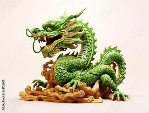 Happy Chinese New Year, the year of the Wood Dragon Chinese zodiac, wooden dragon statue, Lunar New Year mockup