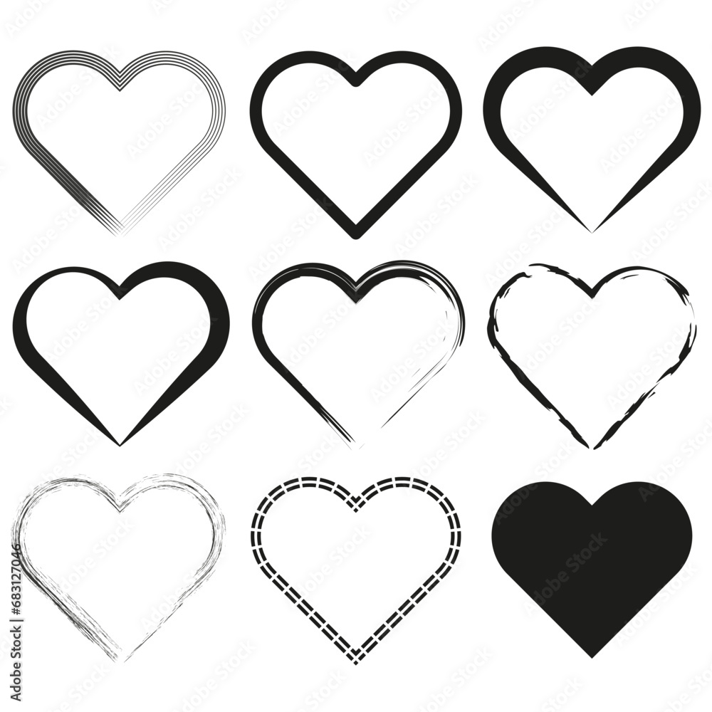 Heart line icon set. Love symbol. Vector illustration. EPS 10. Stock image.