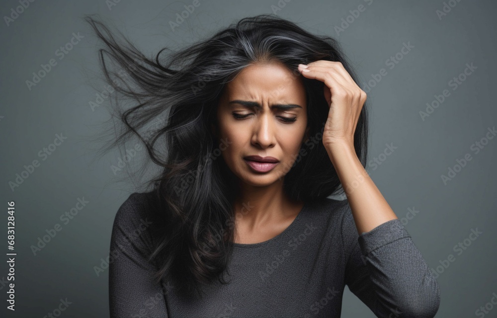 A Thoughtful Portrait Capturing a Stressed Woman Gazing at Her Damaged Hair with Dry Ends, Inspiring a Path of Restoration, Self-Care, and Resilience, Unveiling the Beauty of Transformation Amidst A Thoughtful Portrait Capturing a Stressed Woman Gazing at Her Damaged Hair with Dry Ends, Inspiring a Path of Restoration, Self-Care, and Resilience, Unveiling the Beauty of Transformation Amidst