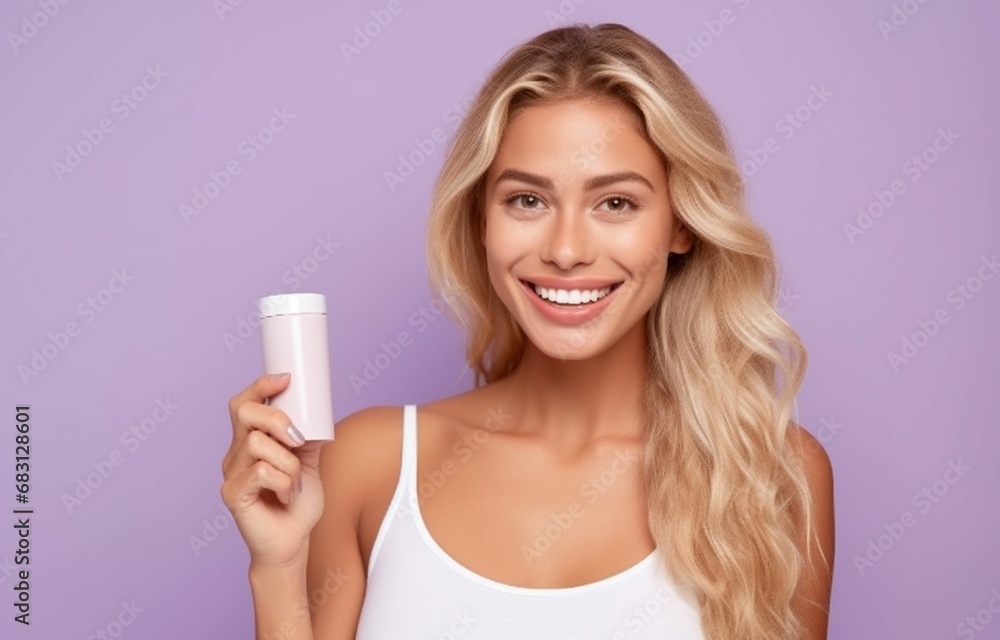 Captivating Beauty: A Latin Woman Radiates Joy with a Luminous Smile, Graciously Holding a Tube of Cream - A Portrait of Elegance, Confidence, and Skincare Bliss Captivating Beauty: A Latin Woman Radiates Joy with a Luminous Smile, Graciously Holding a Tube of Cream - A Portrait of Elegance, Confidence, and Skincare Bliss