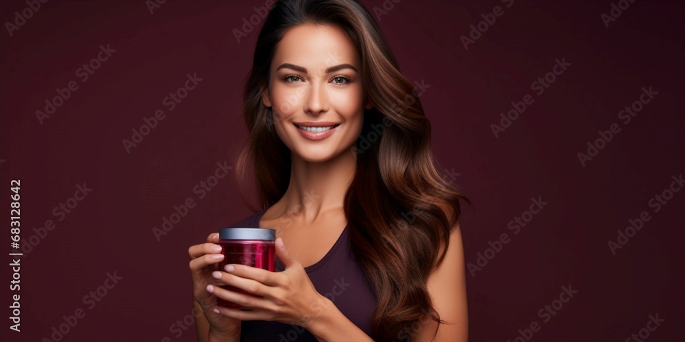 Elegance in Confidence: Unveiling Luxurious Skincare - Captivating Product Advertisement Featuring a Confident Woman with Long Flowing Hair, Exuding Radiance and Assurance, Celebrating the Power Elegance in Confidence: Unveiling Luxurious Skincare - Captivating Product Advertisement Featuring a Confident Woman with Long Flowing Hair, Exuding Radiance and Assurance, Celebrating the Power