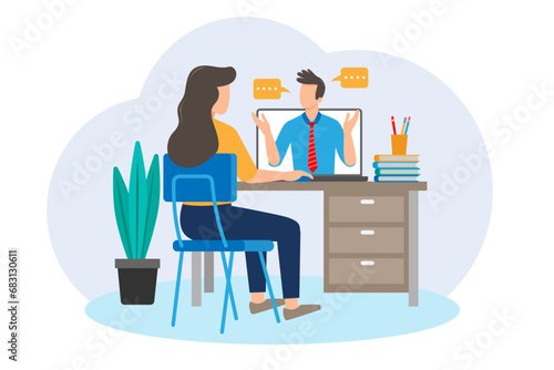 Teleconference concept, Video call chatting, Web camera illustration business people