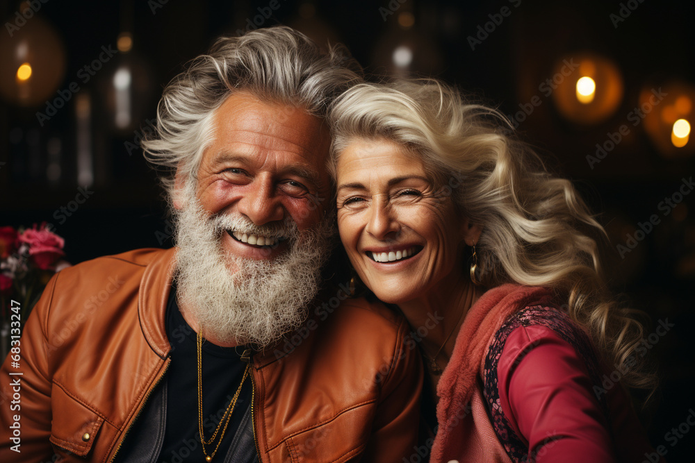 Beautiful gorgeous 50s middle aged elderly senior model couple with grey hair laughing and smiling. Mature old man and woman close up portrait. Beautiful gorgeous 50s middle aged elderly senior model couple with grey hair laughing and smiling. Mature old man and woman close up portrait.