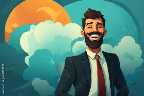 Portrait of Cartoon Hipster Businessman Character. Raster illustration in a flat style.  photo
