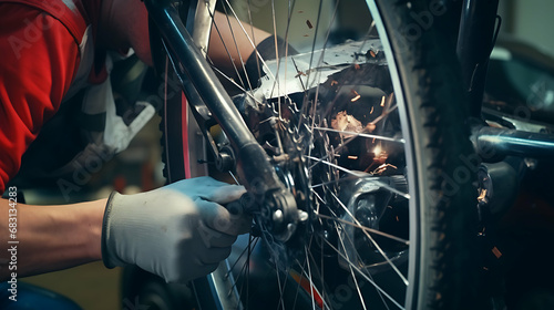 Auto Body Repairman Fixes Damaged Bike from Accident or Collision photo
