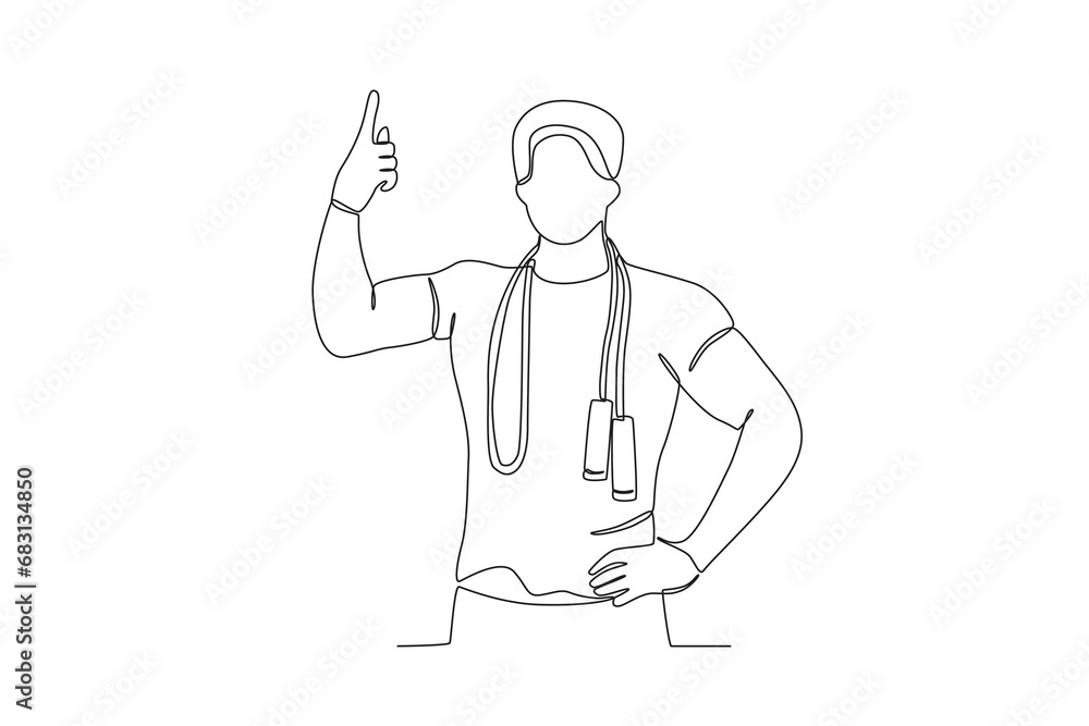 Single continuous line drawing of Men who exercise to maintain health. Medical health care service workers concept one line draw design vector graphic illustration
