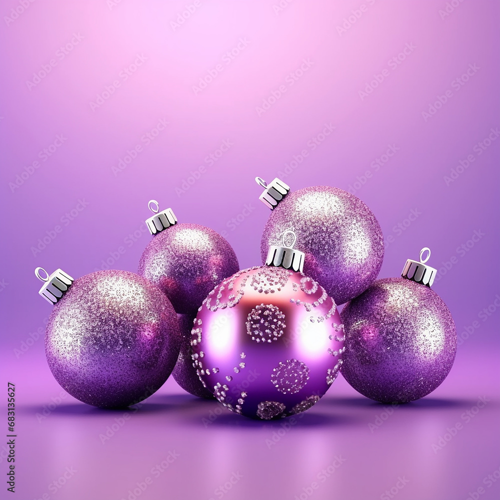 Obraz premium Purple christmas baubles on purple background. 3D rendering