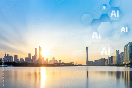 Guangzhou Urban Skyline Scenery and Artificial Intelligence Technology Concepts photo