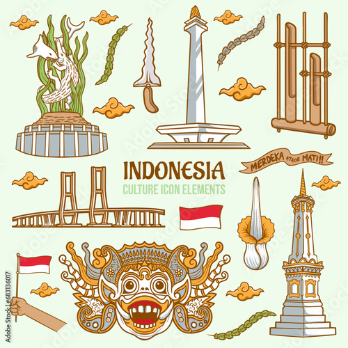 indonesian culture icon illustration elements