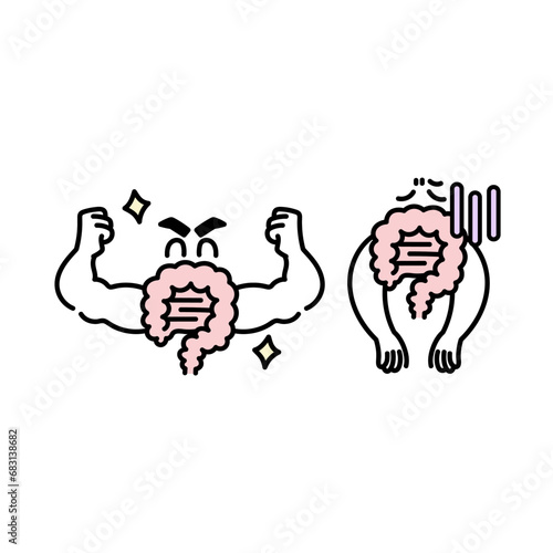 元気な腸と不調な腸のイラストセット