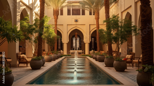  Moroccan-inspired courtyard with a fountain © Sekai