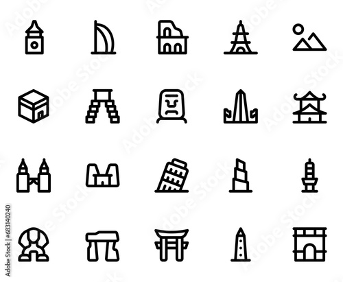 Landmark line icon sheet