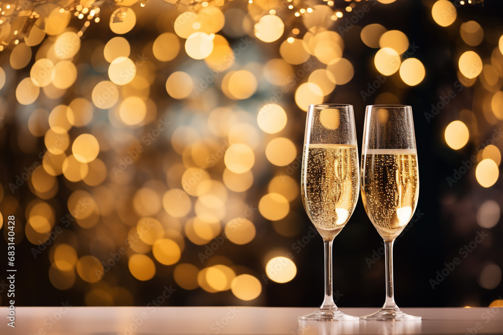 new year background with two glass of sparkling wine on a colorful confetti on blur festive background new year background with two glass of sparkling wine on a colorful confetti on blur festive background
