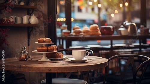 Enchanting Coffee Shop Vibes  Cozy Shelf and Table Setup with Bokeh Magic  Ultra-HD  Super-Resolution