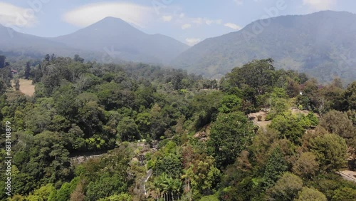 Aerial Footage Mountain Forest Landscape Blue Sky Cisarua Cipanas Puncak Indonesia photo
