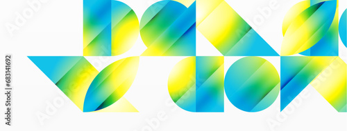 Serene gradient template. Circles and triangles mingle in minimalist perfection. Gentle fusion of forms and hues creates balanced yet captivating backdrop, embodying modern sophistication