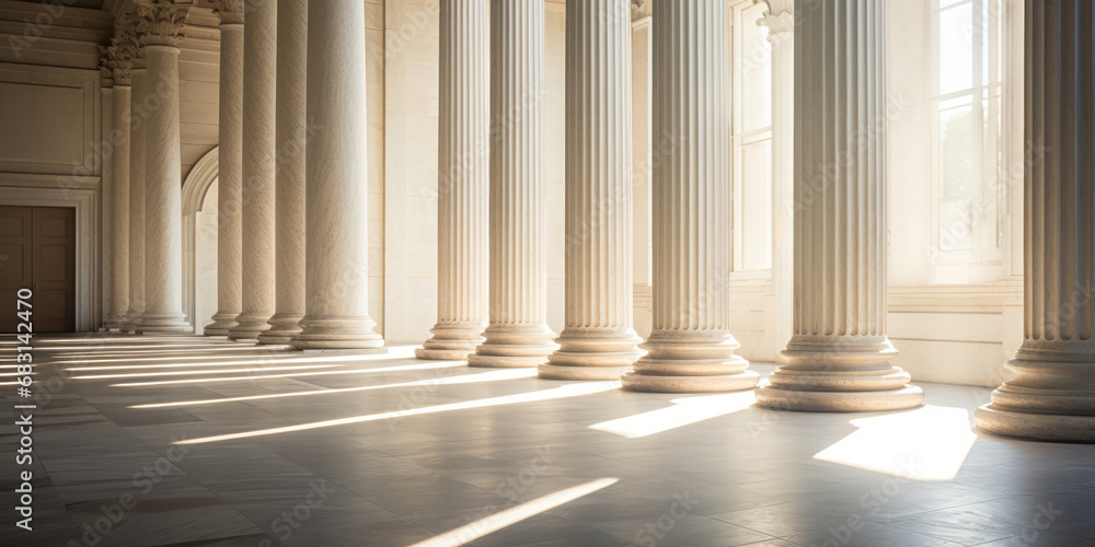 Historic building with elegant columns bathed in a shaft of sunlight Historic building with elegant columns bathed in a shaft of sunlight