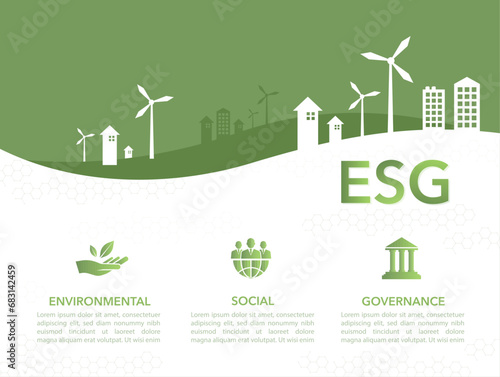 ESG Environment, Social and Governance Infographic Business Investment Analysis Model Socially responsible investment strategies. Vector illustration
