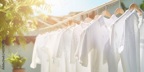 Clothes gently swaying on a line in the bright, sunny outdoors © vectorizer88