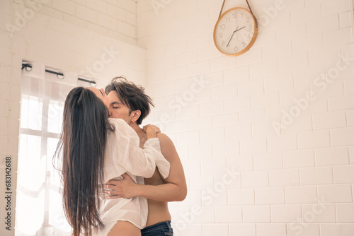 Obraz na płótnie Asian couple having passionate sex in the bedroom