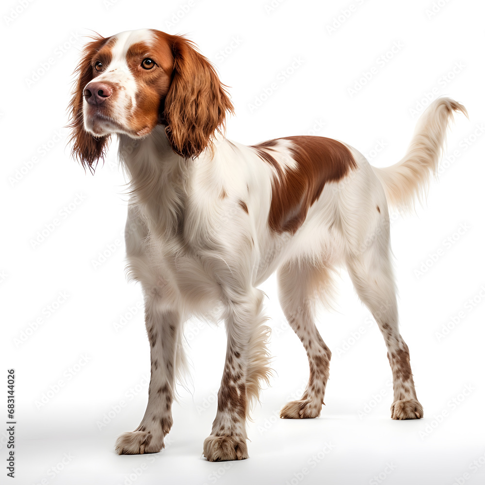 Irish Red and White Setter Dog Isolated on White Background - Generative AI