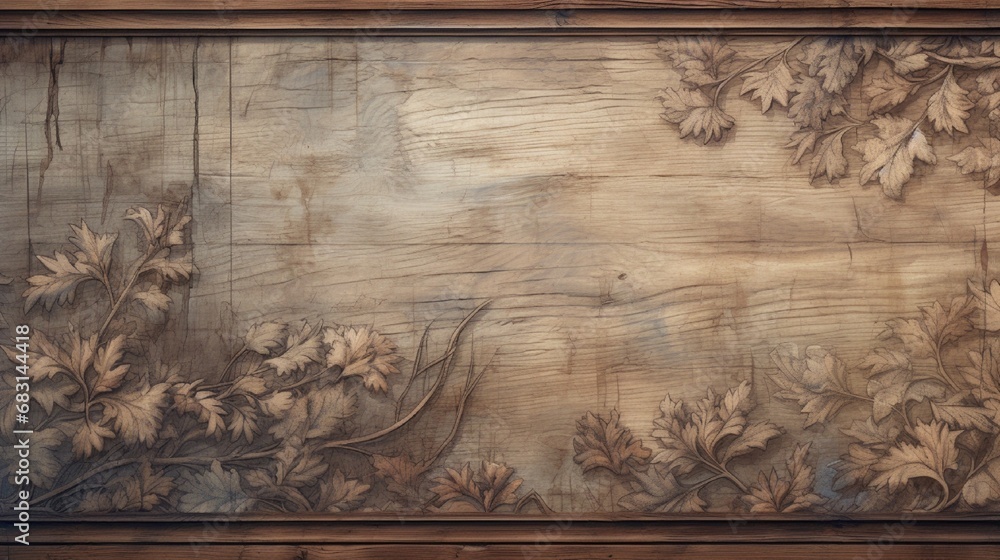 Capture the intricate details of a wood-textured background in soft, muted tones.