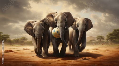 Poster of elephants playing ball with their feet © lara